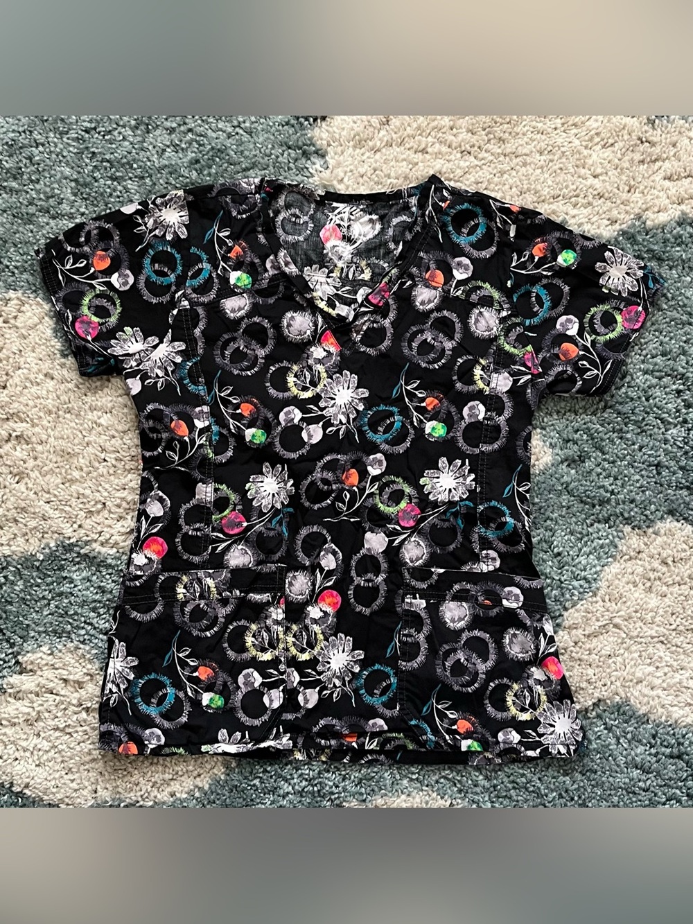 Health Pro Floral Print Scrub Top